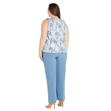 Plus Size R&M Richards 3-pc. Metallic Patterned Jacket, Sleeveless Top & Chiffon Pants Set with Removable Necklace