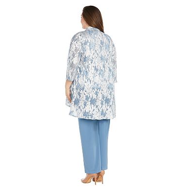 Plus Size R&M Richards 3-pc. Metallic Patterned Jacket, Sleeveless Top & Chiffon Pants Set with Removable Necklace