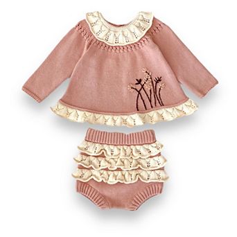 Baby Girls Floral Ruffle Knit Outfit Set