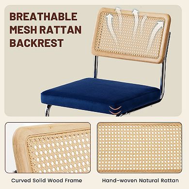 Set of 3 Counter Height Bar Stools, Armless & Rattan Back Design,