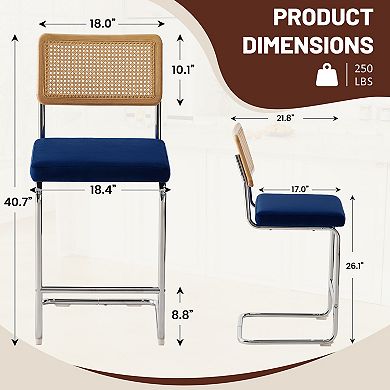 Set of 3 Counter Height Bar Stools, Armless & Rattan Back Design,
