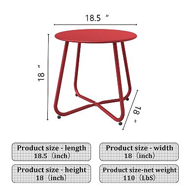 18-inch Small Round Side Table Outdoor Side Table Black Patio End Table with Adjustable Feet