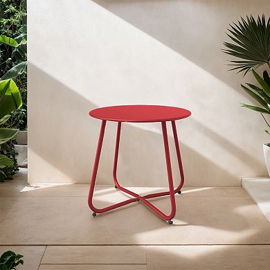 18-inch Small Round Side Table Outdoor Side Table Black Patio End Table with Adjustable Feet