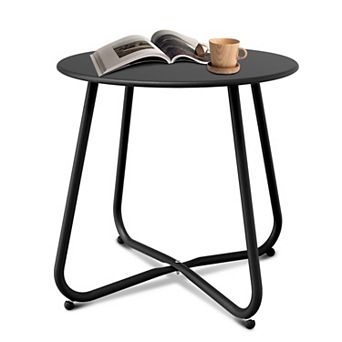 18-inch Small Round Side Table Outdoor Side Table Black Patio End Table with Adjustable Feet