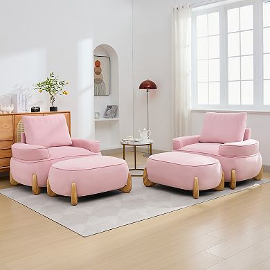 SERWALL Oversized Velvet Accent Armchair with a Large Removable Ottoman