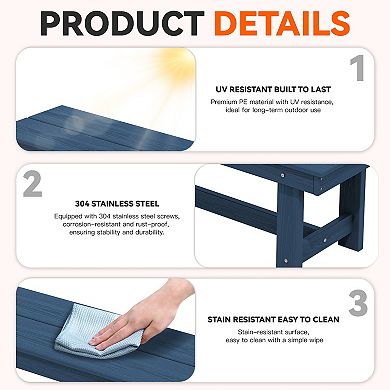 3-Piece HDPE Outdoor Dining Set with Umbrella Hole Table and Two 2-Person Benches