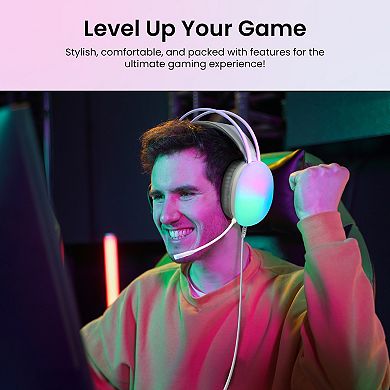 GabbaGoods Rainbow LED Light Gaming Headphones with Adjustable LED Microphone.