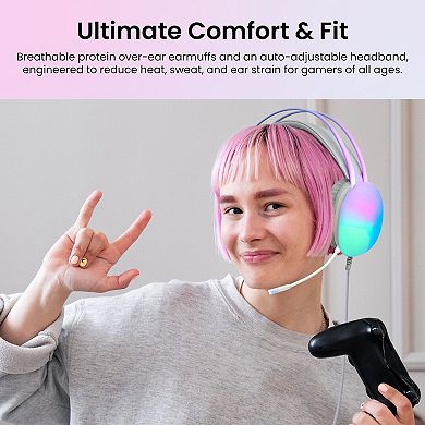 GabbaGoods Rainbow LED Light Gaming Headphones with Adjustable LED Microphone.