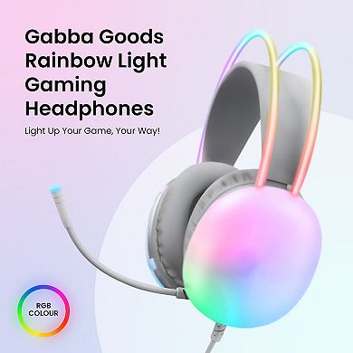GabbaGoods Rainbow LED Light Gaming Headphones with Adjustable LED Microphone.