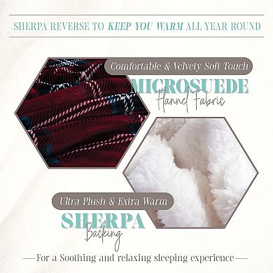 Elegant Comfort Plaid Pattern Printed Velvet Plush Fleece Sherpa Throw