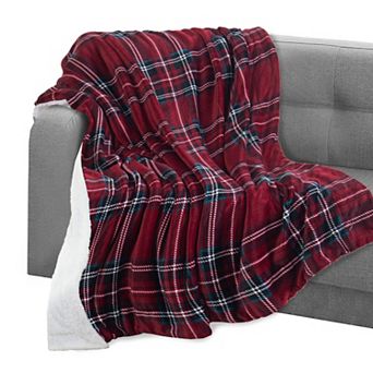 Elegant Comfort Plaid Pattern Printed Velvet Plush Fleece Sherpa Throw