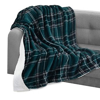 Elegant Comfort Plaid Pattern Printed Velvet Plush Fleece Sherpa Throw