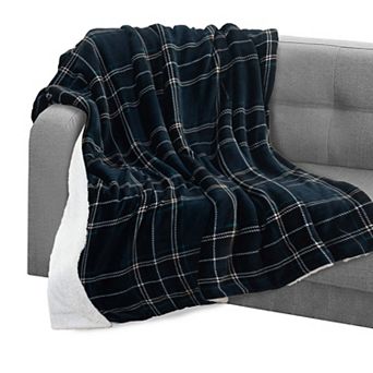 Elegant Comfort Plaid Pattern Printed Velvet Plush Fleece Sherpa Throw