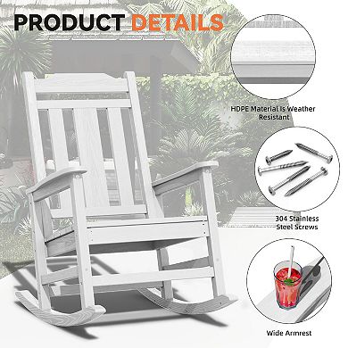 Outdoor Patio HDPE Rocking Chair, Extra Wide Seat