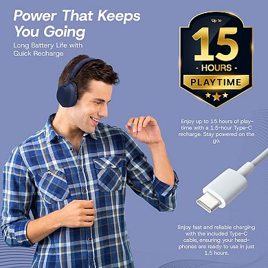 GabbaGoods Aura Over Ear Noise Reduction Bluetooth Headphones with Microphone