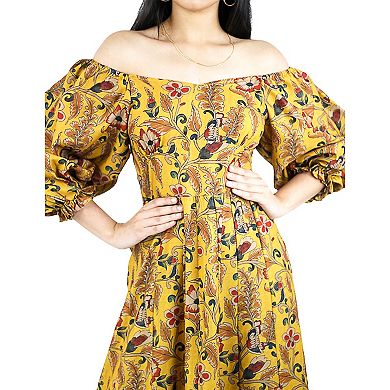 Women's Summer Floral Balloon Sleeve off shoulder Flowy Maxi Dress
