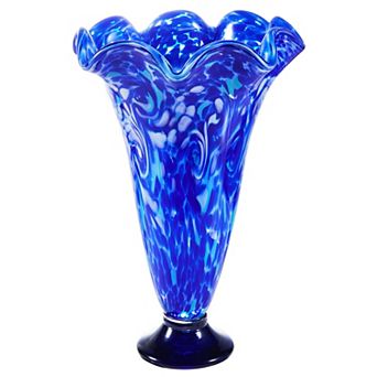 Luxury Lane Hand Blown Cobalt Blue Confetti Art Glass Flower Vase