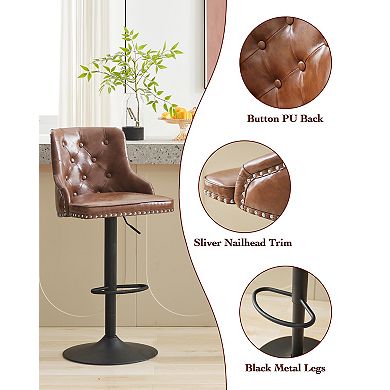 Set of 2 Retro PU Adjustable Bar Stools - Vintage Charm Meets Modern Function