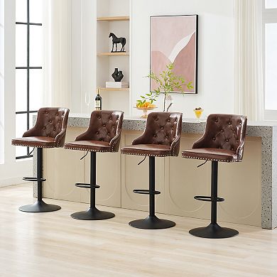 Set of 2 Retro PU Adjustable Bar Stools - Vintage Charm Meets Modern Function