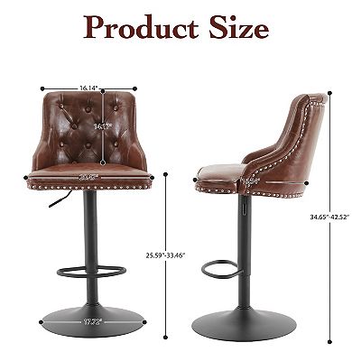 Set of 2 Retro PU Adjustable Bar Stools - Vintage Charm Meets Modern Function