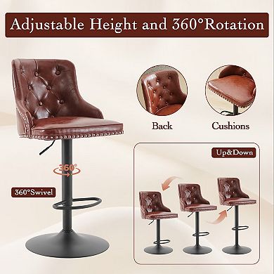 Set of 2 Retro PU Adjustable Bar Stools - Vintage Charm Meets Modern Function
