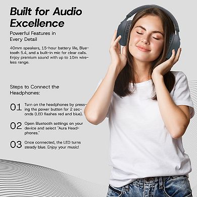 GabbaGoods Aura Over Ear Noise Reduction Bluetooth Headphones with Microphone