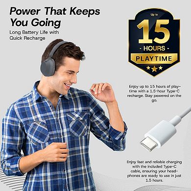 GabbaGoods Aura Over Ear Noise Reduction Bluetooth Headphones with Microphone