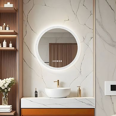 Round Bathroom Mirror with LED Ring Light, Touchscreen