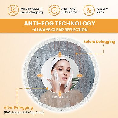 Round Bathroom Mirror with LED Ring Light, Touchscreen