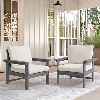 Set of 2 Outdoor Armchairs All-Weather HDPE with Cushions