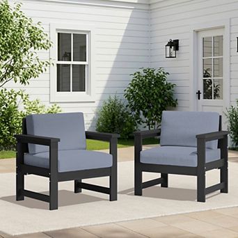 Set of 2 Outdoor Armchairs All-Weather HDPE with Cushions