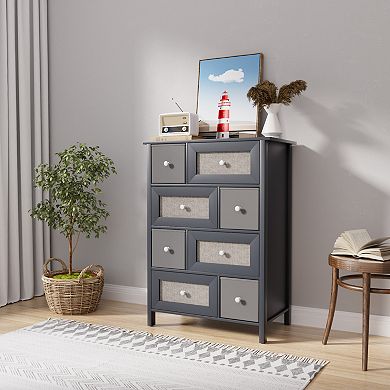 Serwall White 8-drawer Fabric Storage Cabinet with Round Pulls
