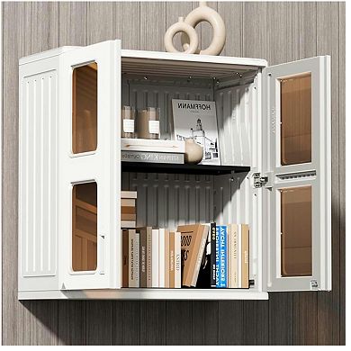Resin Wall Cabinet, Outdoor Storage Cabinet with Doors,Lockable Cabinet for Garage, Kitchen