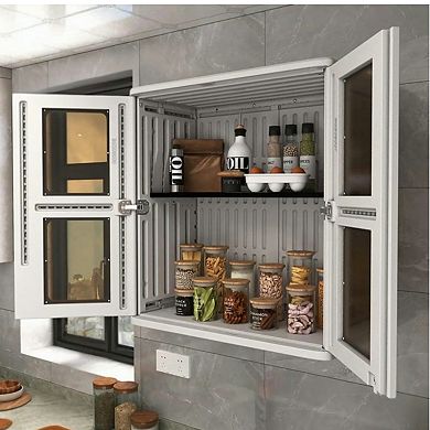 Resin Wall Cabinet, Outdoor Storage Cabinet with Doors,Lockable Cabinet for Garage, Kitchen