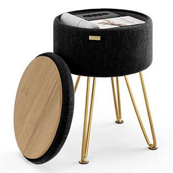 StoraeBud Textured Velvet Storage Ottoman