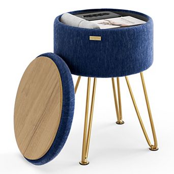 StoraeBud Textured Velvet Storage Ottoman