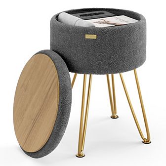 StorageBud Round Ottoman with Storage