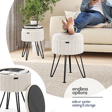 StorageBud Pleated Velvet Storage Ottoman