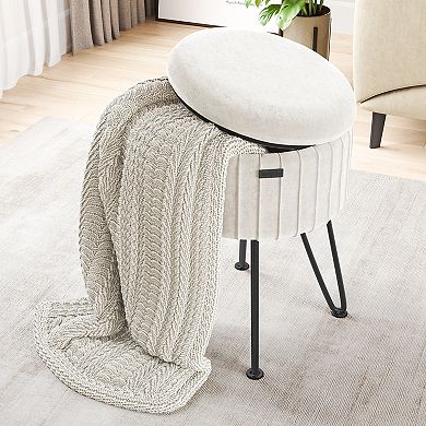 StorageBud Pleated Velvet Storage Ottoman