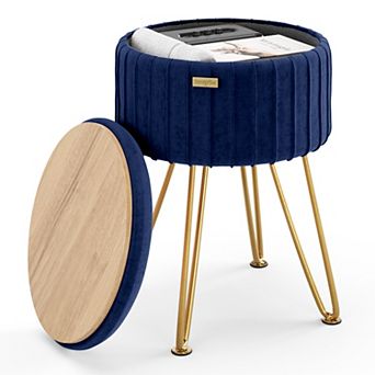 StorageBud Pleated Velvet Storage Ottoman