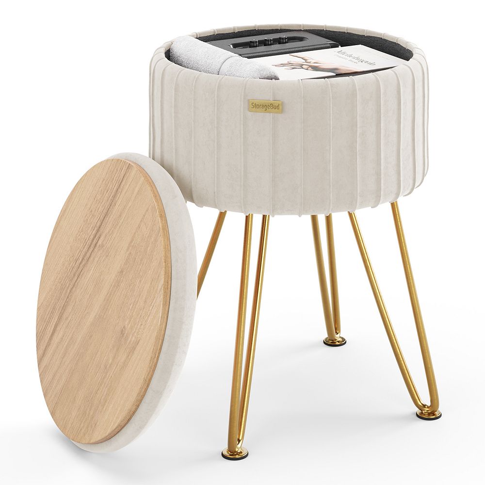 View of StorageBud Pleated Velvet Storage Ottoman