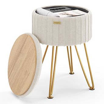 StorageBud Pleated Velvet Storage Ottoman