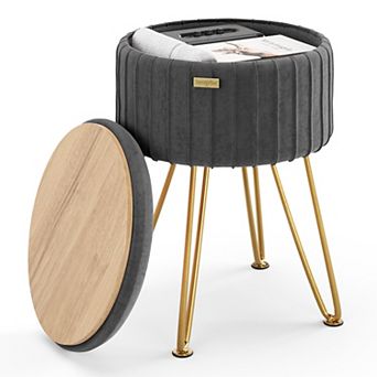 StorageBud Pleated Velvet Storage Ottoman