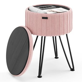 StorageBud Pleated Velvet Storage Ottoman