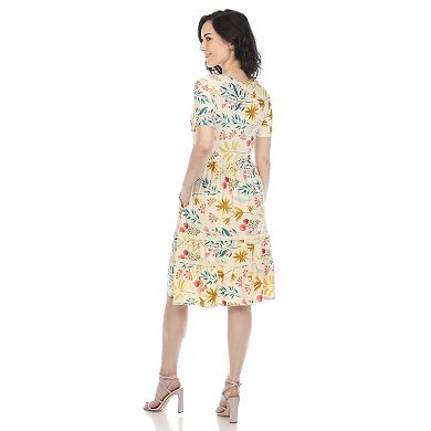 Women's Floral Tiered Midi Dress with Pockets