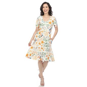 Women's Floral Tiered Midi Dress with Pockets