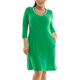 Women's Nina Leonard Necklace Trim Pocket Dress