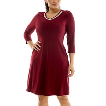 Women's Nina Leonard Necklace Trim Pocket Dress