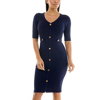 Women's Nina Leonard Sweater Knit Button Dress