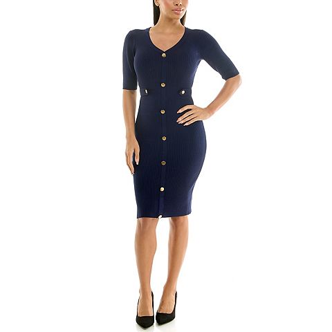 Женские платья Nina Leonard Women's Nina Leonard Sweater Knit Button Dress